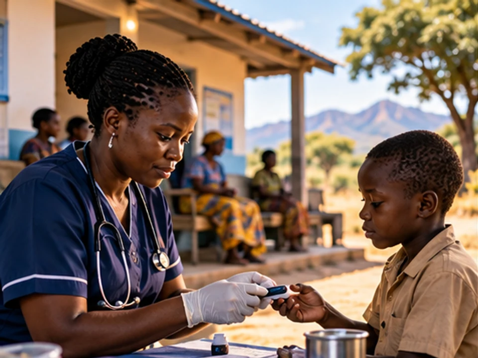 Community nurse carrying out a basic health check at a local health post