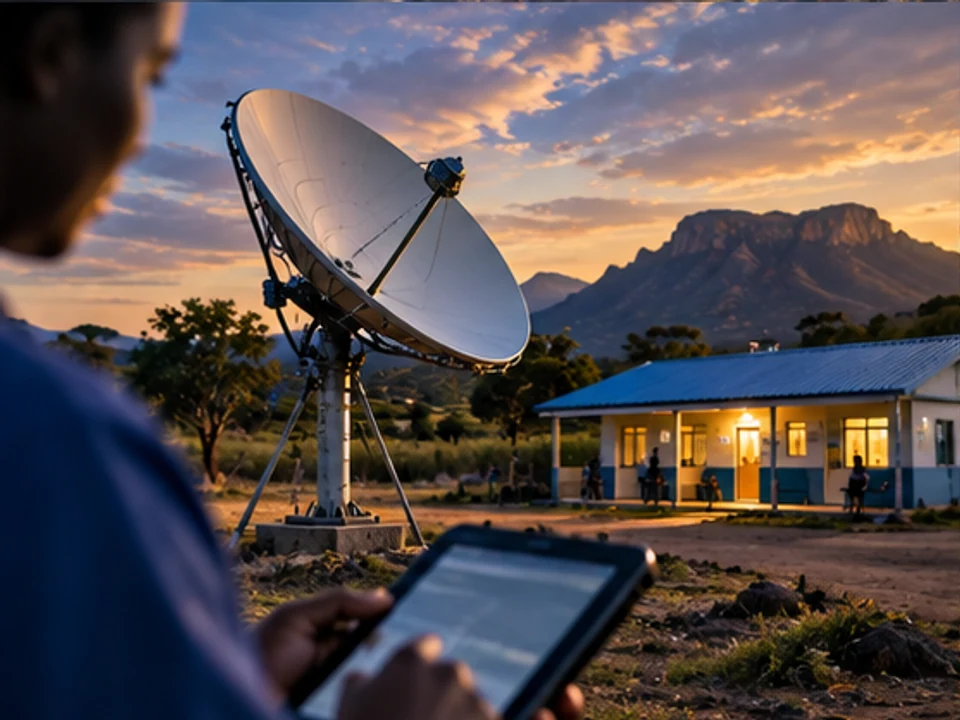 Satellite internet equipment serving a remote health clinic